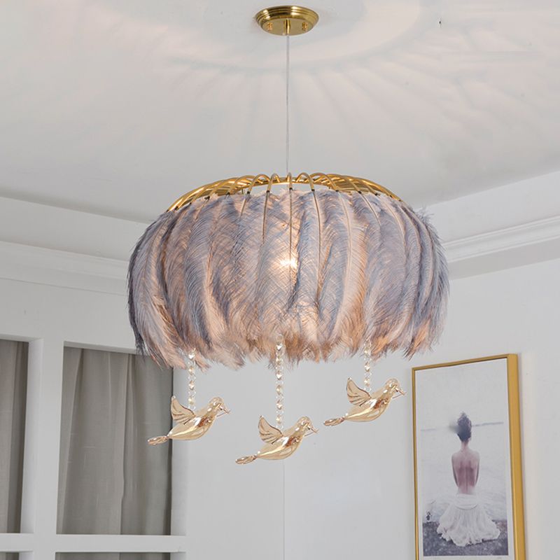 Nordic Circular Hanging Light Fixture Feather Dining Room Chandelier Pendant Light