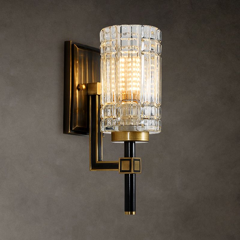 Modern Style Cylinder Shape Wall Light Crystal 1 Light Sconces for Living Room