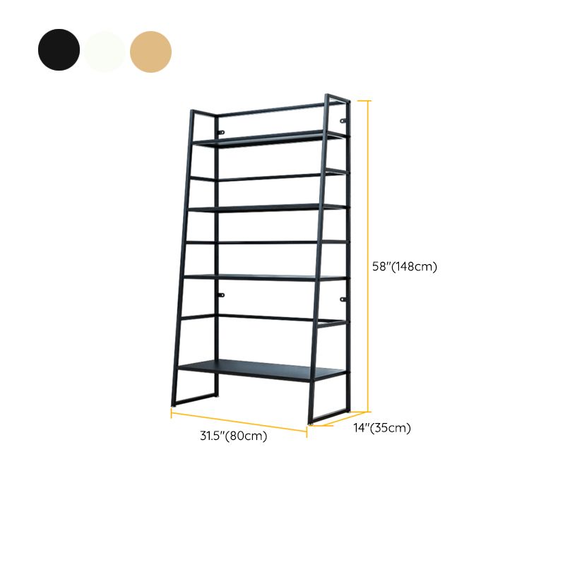 Modern Bookshelf Ladder Metal Open Back Shelf Bookcase with Shelves for Living Room