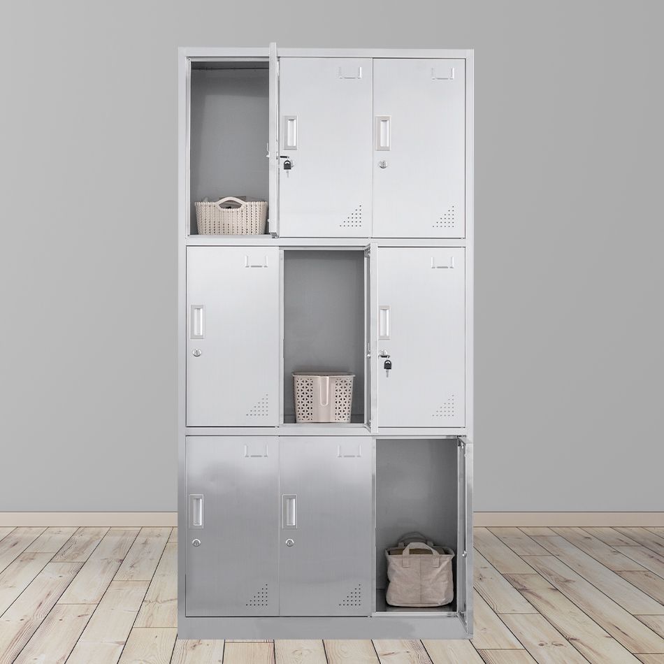 Contemporary Steel Indoor Cabinet Silver Storage Cabinet with Hinged Doors