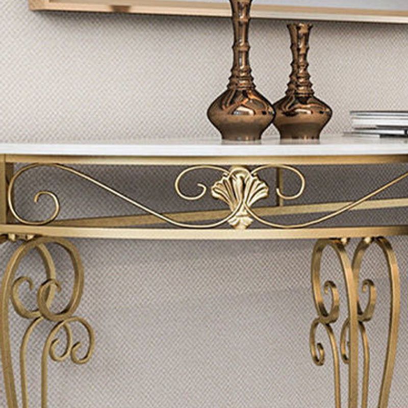 4 Legs Hall Faux Wood Tabletop Half Moon Scratch Resistant and Stain Resistant Console