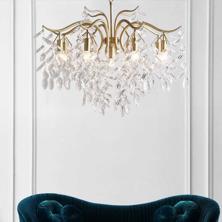 Crystal Branches Chandelier Light Fixture Rustic Living Room Pendant Chandelier in Gold