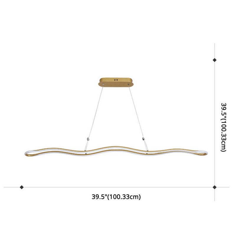 Wavy Lines Shaped Aluminum Alloy Island Light 39.3" Wide Modern Minimalist LED Suspension Lamp With Adjustable Hanging Wire