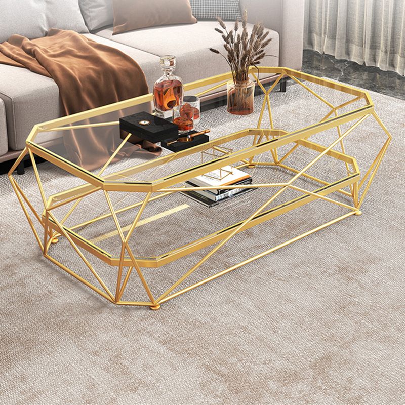 Modern Style Rectangular Glass Table Metal Bottom Frame Frame Base Coffee Table