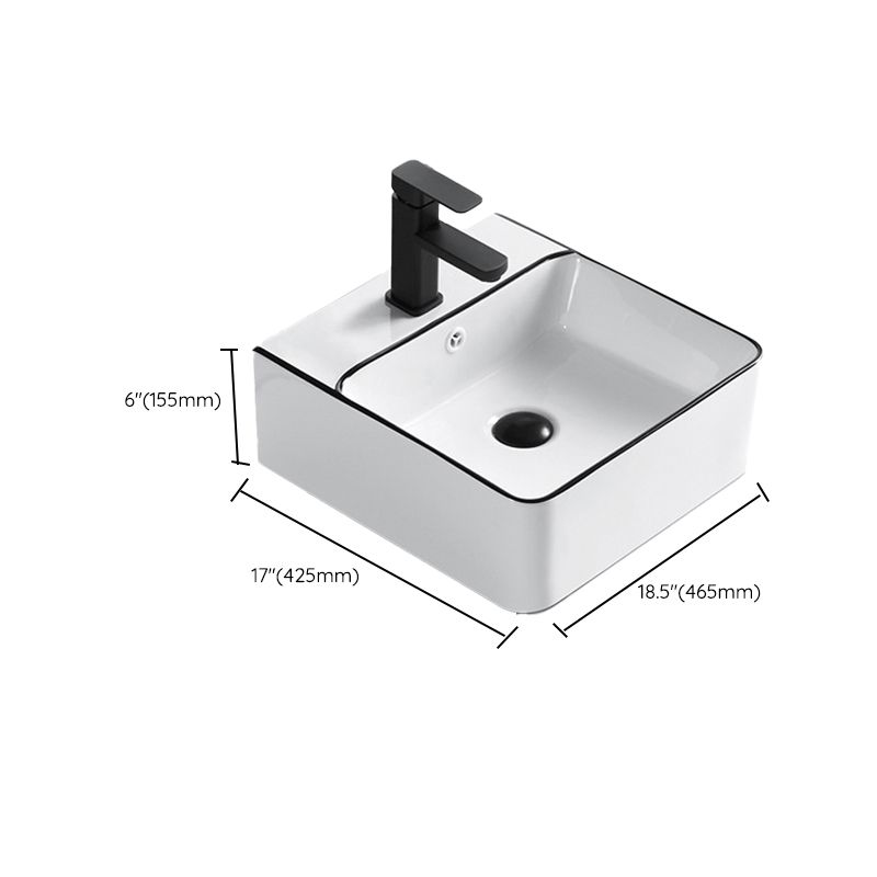 Modern Vessel Bathroom Sink Rectangular Porcelain Drain Assembly and Faucet Wash Stand