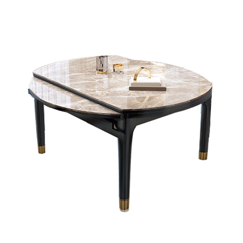 Modern Round Extendable Dining Table Stone Tabletop with Black Wood Legs