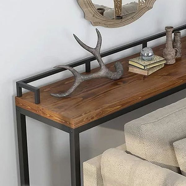 Contemporary Bar Table in Metal and Wood RectangleBar Table with Trestle Base