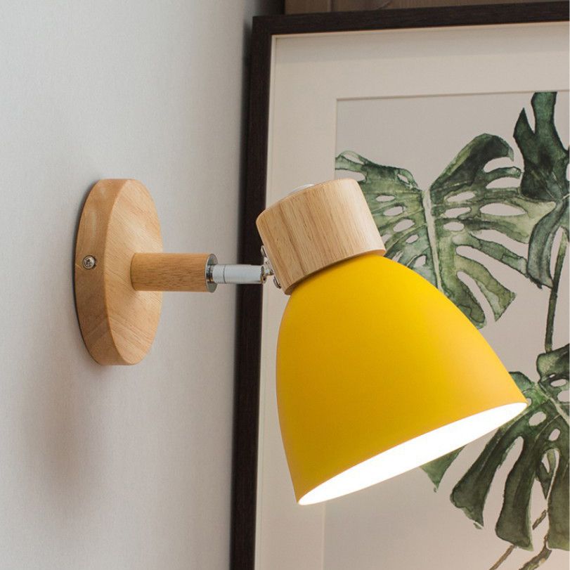 Nordic Style Mini Makaroon Wandlampe Metall Dome Schatten rotatierbar farbenfrohe Leuchten mit hölzernen runden Basis