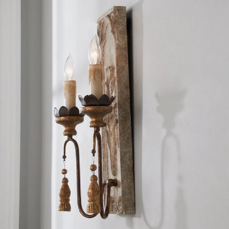 Candelabrum Legno Sconce Illuminazione Vintage 2 luci Dining Room Wall Monted Lamp in Rust