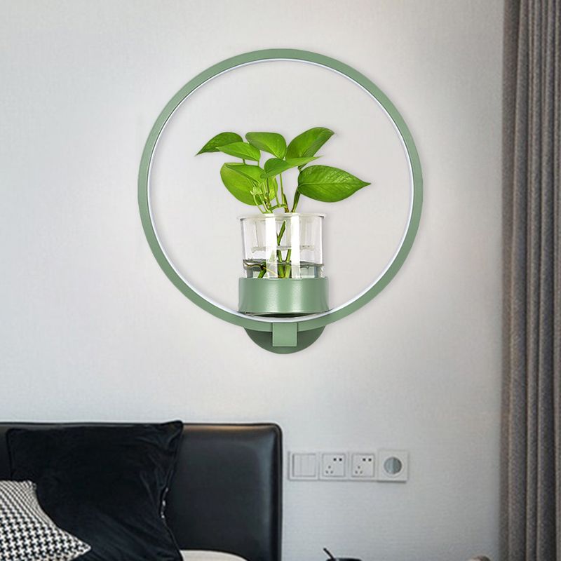 Round/Rectangle Metal Wall Light Macaron Grey/Yellow/Blue LED Sconce Lighting with Plant Pot for Bedroom