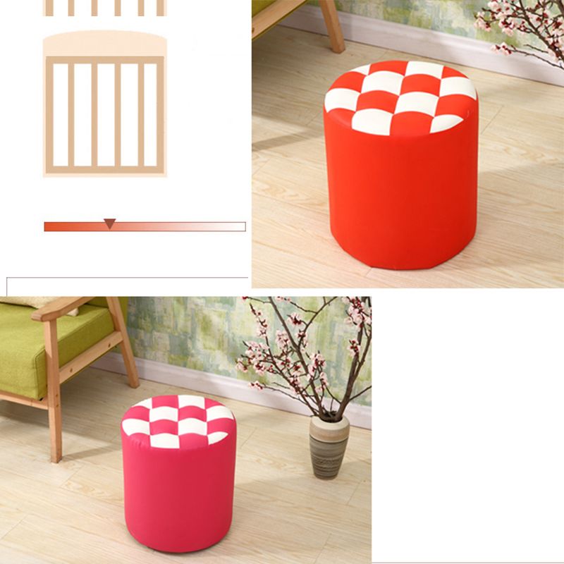 Modern Round Pouf Plaid Pattern Leather Pouf for Drawing Room