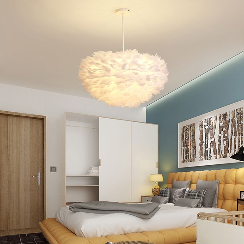 Modern Style Unique Chandelier Feather 3 Light Hanging Lamp for Bedroom