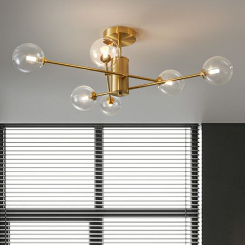 Messing radiale ophanging verlichting postmoderne bolglazen kroonluchterlamp voor woonkamer