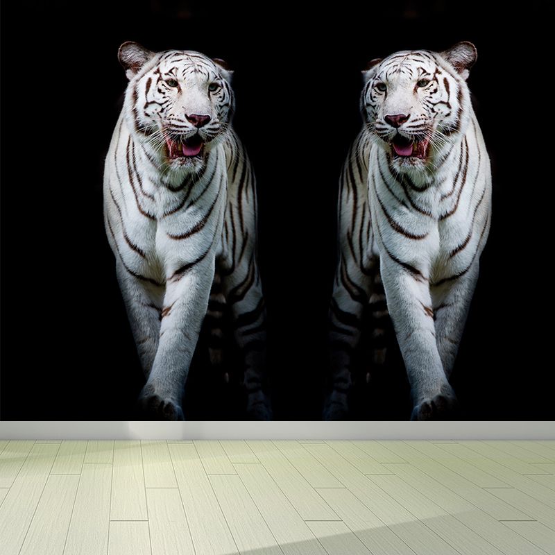 Modern Tigers Mural Wallpaper for Girls Bedroom Full Size Wall Covering in Black