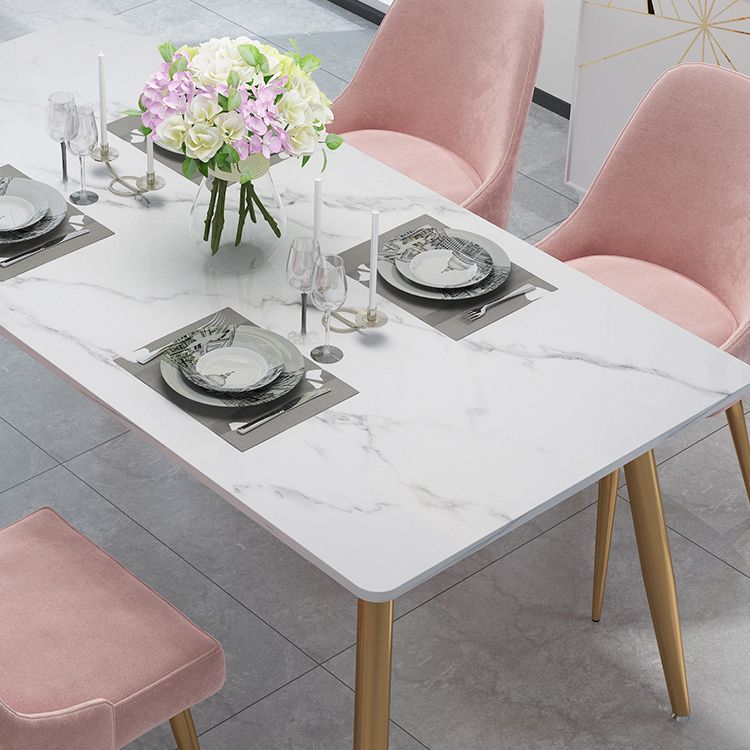 Stone Top Gold Base Dinner Room Kitchen Table Traditional Luxury Rectangle Dining Table