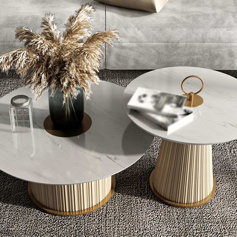 Ceramic Veneer Material Round Metal Material Modern Style Coffee Table