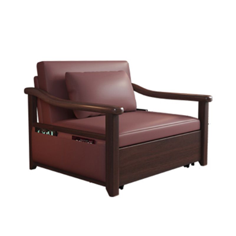 Rubberwood Sleeper Sofa with Box Faux Leather Sloped Arm Sofa Bed