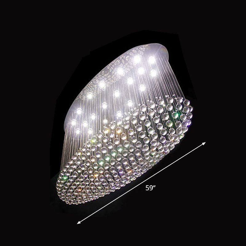 Elliptical Crystal Orb Flush Ceiling Light Modern 20-Head Living Room Flushmount in Stainless Steel