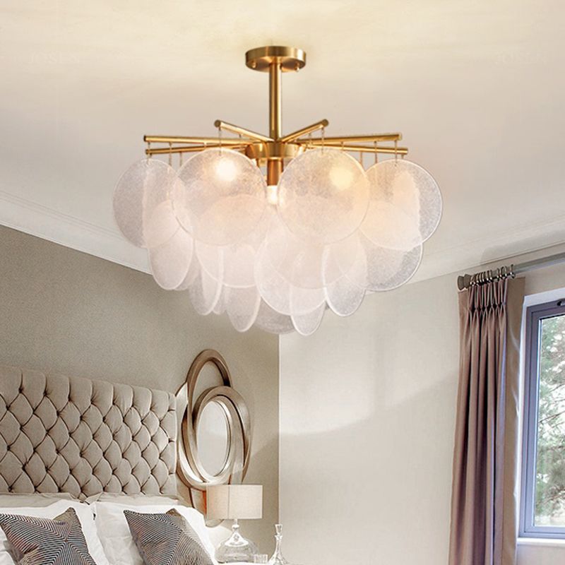 Seedy Glass Disc Ceiling Chandelier Modern Style Gold Finish Pendant Light for Dining Room