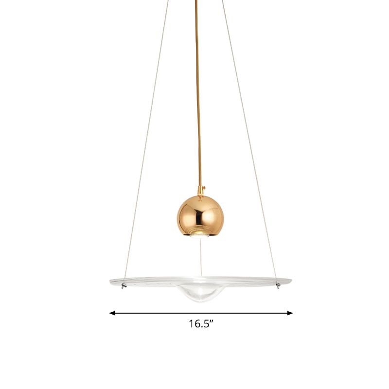 Lámpara de colgante de disco de vidrio transparente Café de comedor 1 luz colgante moderna en oro