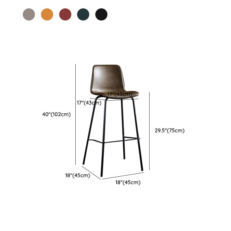 Faux Leather Dining Stools Low Back Bucket Bar Stools with Metal Legs