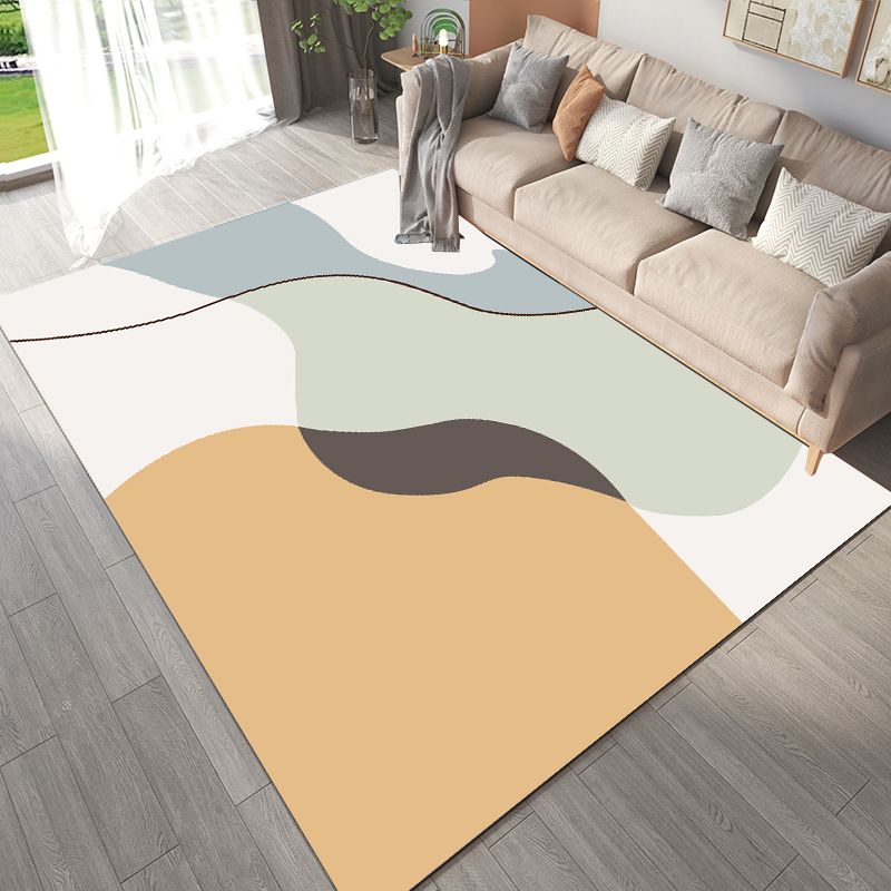 Stylish Modern Area Carpet Color Block Polyester Area Rug Easy Care Anti-Slip Rug for Living Room