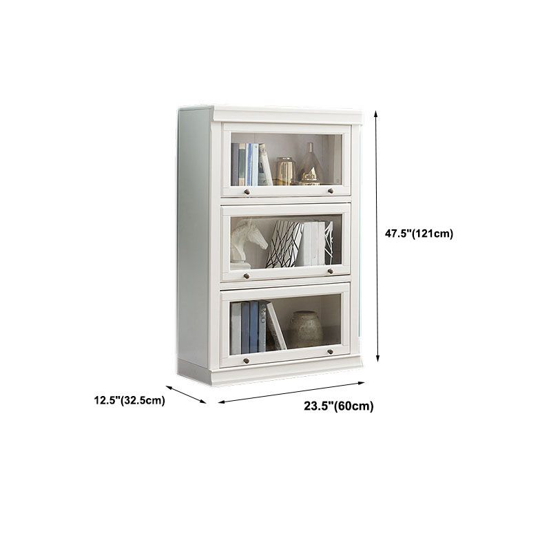 Modern Closed Storage Bookcase 12.5" W White Wooden Bookshelf with Glass Doors