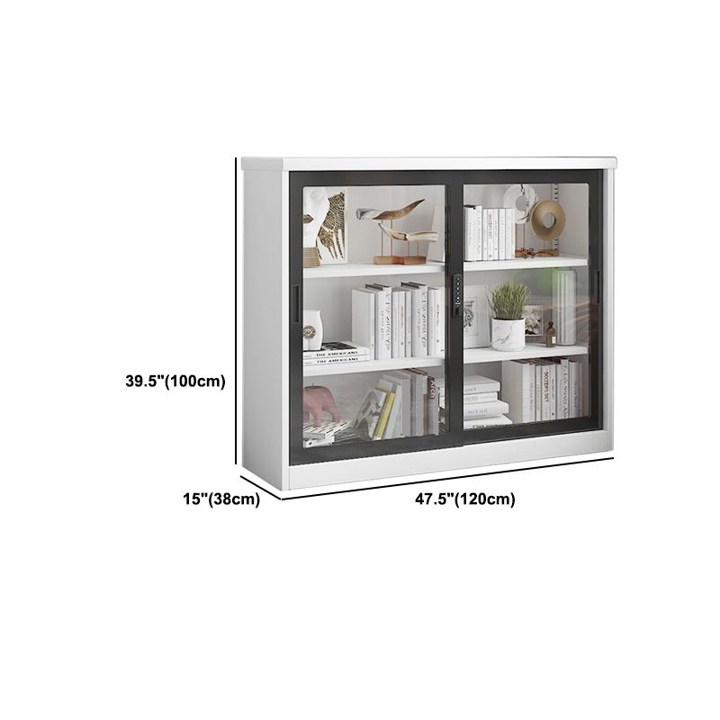 14.9" Wide Whit Bookcase Modern Stainless Steel and Glass Book Shelf With Doors