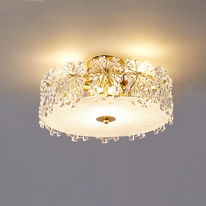 Contemporary Transparent Crystal Semi Flush Mount Ceiling Lighting Fixture for Dining Room