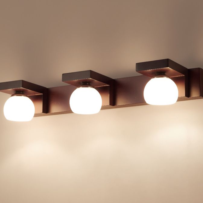 Walnut Brown Mirror Cabinet Wall Sconce Down Lighting Vanity Fixtures for Bathroom