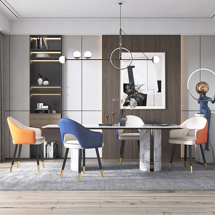 Inicio Sillón escandinavo Silla tapizada de comedor de metal con respaldo abierto