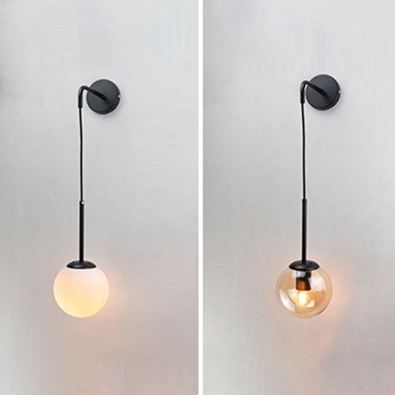 Modernism Simplicity Glass Wall Lamp Adjustable Suspension Wire Design Single Bulb Orb Sconce Light for Bedroom