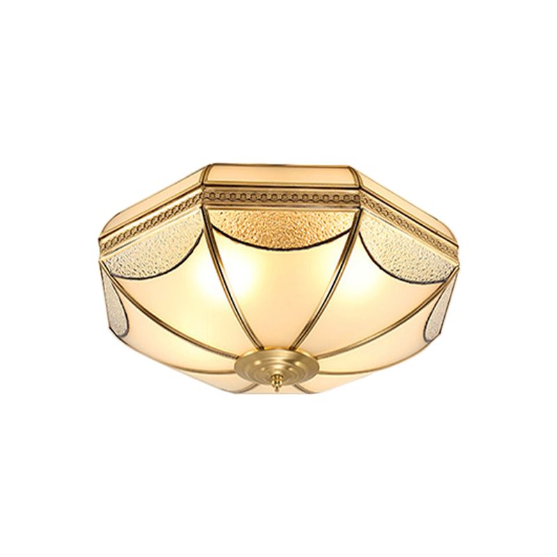 Plafonnier festonné/bol/fleur en verre dépoli, plafonnier vintage à 3 lumières pour chambre à coucher en laiton