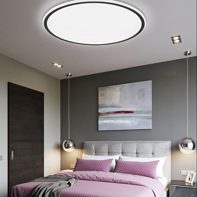Plafonnier LED en aluminium simple encastré en forme de disque noir pour chambre à coucher