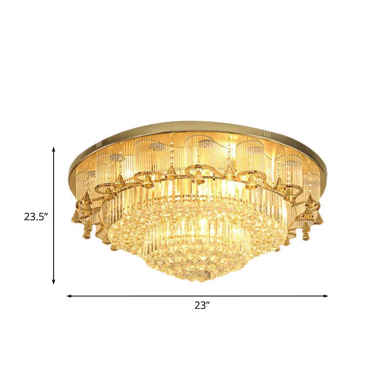 Gold Layered Round Flushmount Light Minimal Faceted Crystal LED Living Room Ceiling Flush Mount