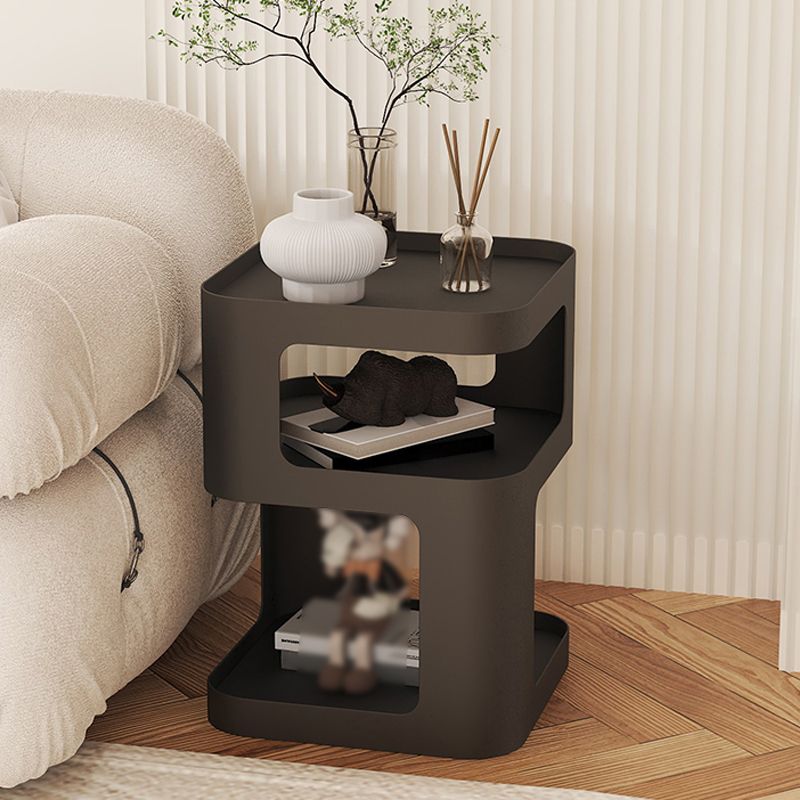 Contemporary Side End Snack Table with Metal Shelves Bedroom Side Table