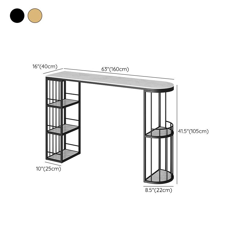 Industrial Free Form Bar Height Table Stone and Iron Bar Table with Storages