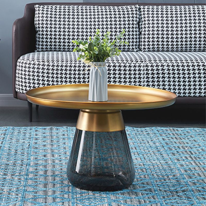Mid-century Modern Style Round Metal Table with Glass Bottom Coffee Table