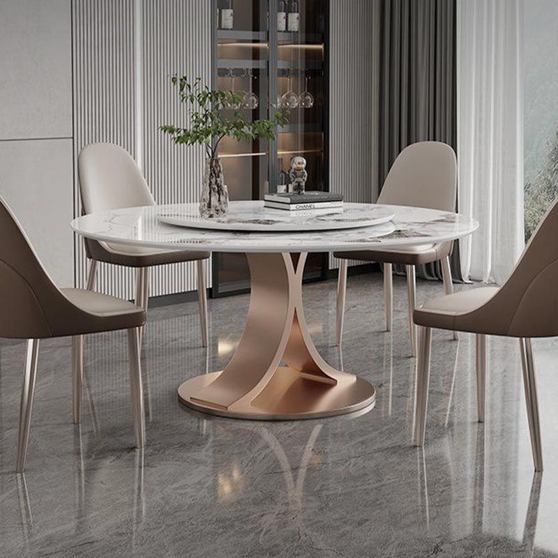 Round Sintered Stone Dining Table Modern Furniture with Pedestal Steel Base