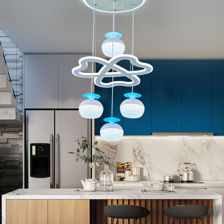 Modern 5-licht hanglamp Licht armatuur Wit wijnglas en klaver multi-plafondlicht met acrylschaduw