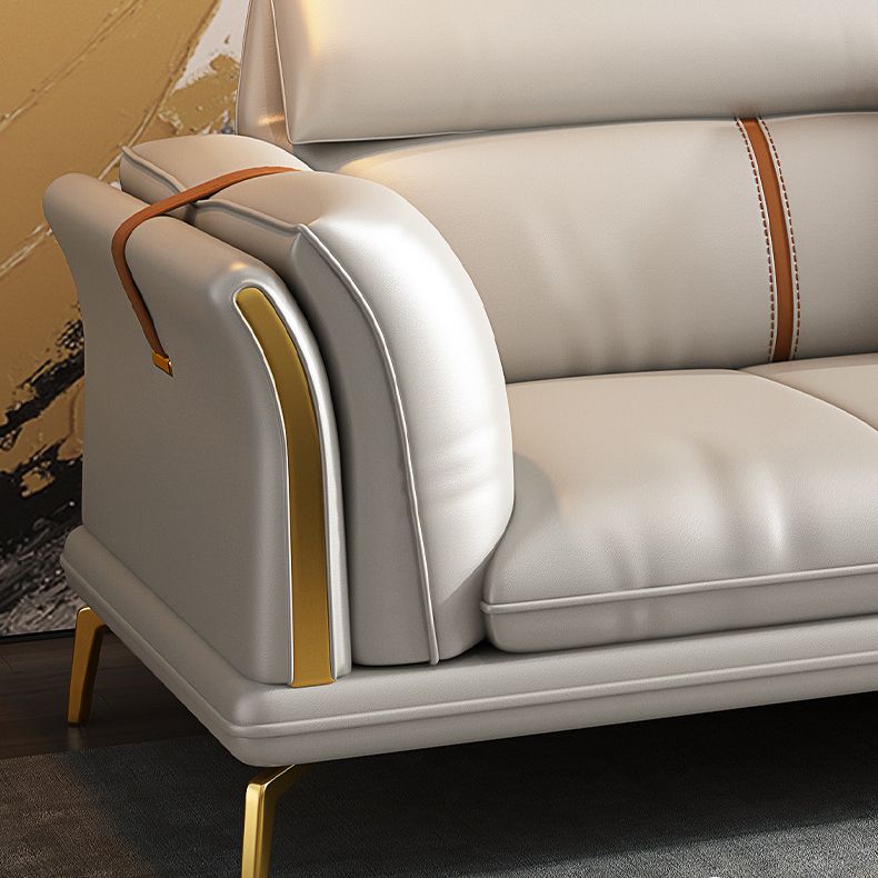 Luxurious Pillow Back Sectional Genuine Leather Flared Arm Sectional