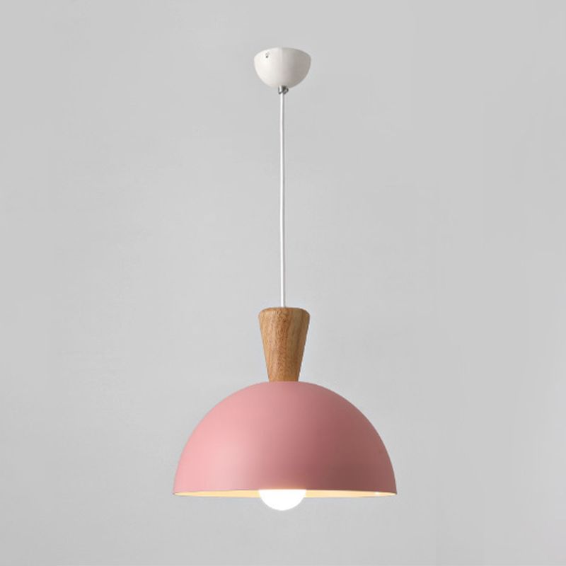 Domed Shaped Dining Room Drop Pendant Metal 1 Light Modern Style Ceiling Light in White/Pink