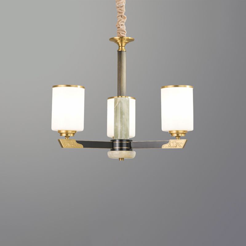 Cylindrical Shape Pendant Lights Modern Style Glass Chandelier Lights in Gold
