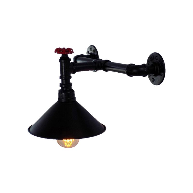 1 tête de montage métallique Lumière vintage industrielle noire de conique Shade Dining Dining Room Wall Lighting avec tuyau de plomberie