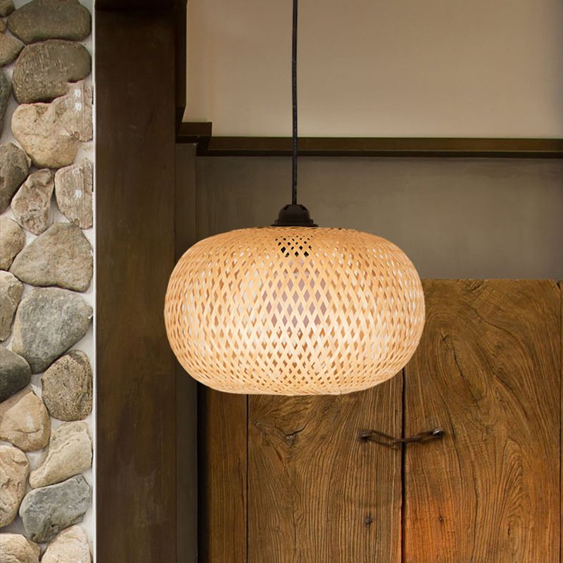 Modernismo 1 Bulbo de iluminación colgante de madera Donut/sombrero lámpara colgante con sombra de bambú