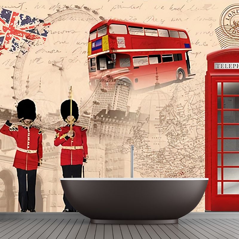 Extra Large Nostalgic Wall Art Red and Brown British Construction Wall Mural, Customized Size Available