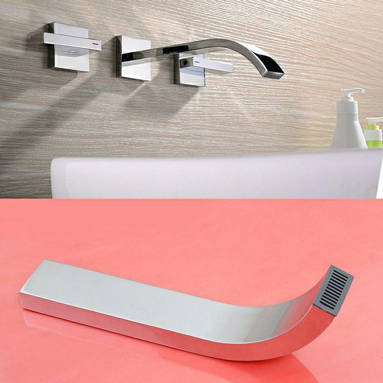 Glam Wall Mounted Bathroom Faucet 2 Handles Low Arc Solid Brass Faucet