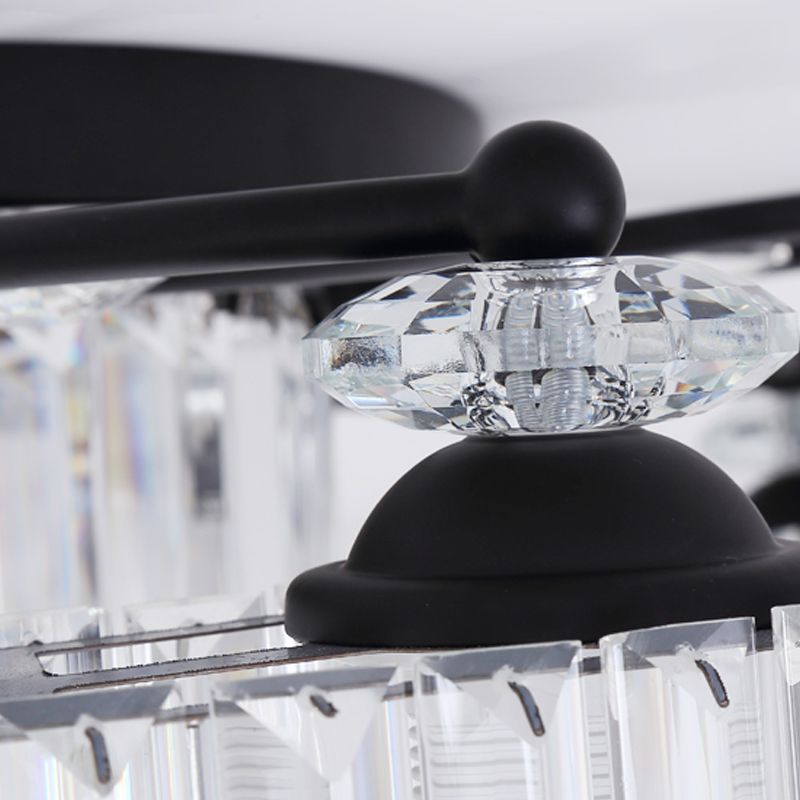 Contemporary Geometric Flush Light Fixture Crystal Flushmount Lighting in Black