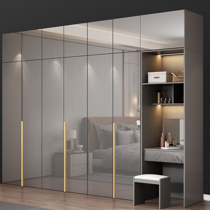 White Paint Light Luxury Wooden Wardrobe with Shelves and Sliding Door