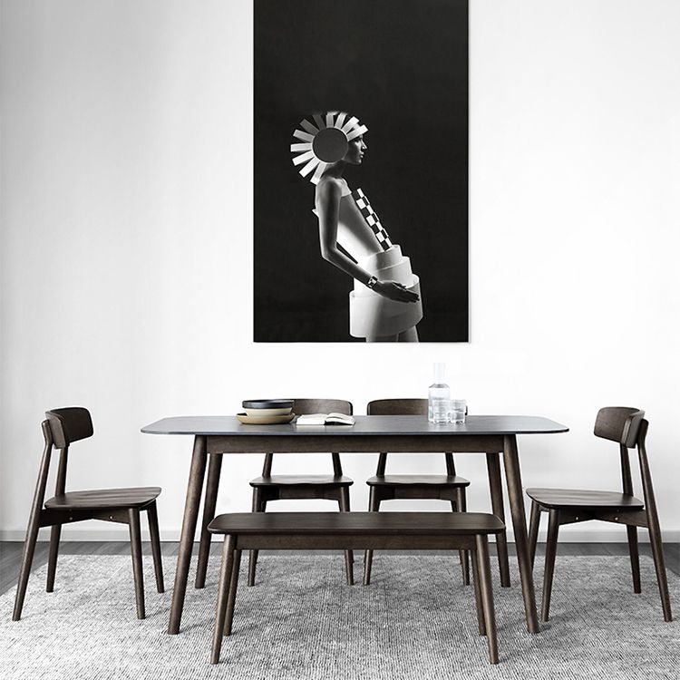 Stone Top Dining Table Mid-Century Modern Dining Table with 4 Brown Legs